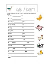 Can or can´t - ESL worksheet by Cartuxa