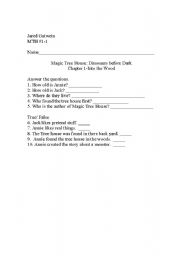 English worksheet: Magic Tree House Chapter 1 Quiz