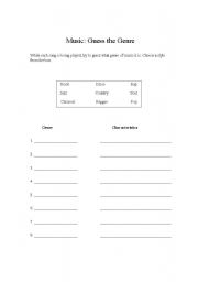 English worksheet: Music guessing game