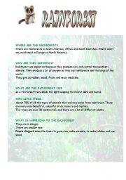 English Worksheet: Rainforest