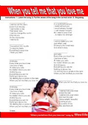 English Worksheet: SONG: When you tell me that you love me by WESTLIFE