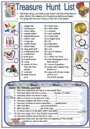 English Worksheet: Treasure Hunt / Scavenger Hunt: Indoors & Out