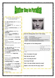 English worksheets: lyrics of song another day in paradise