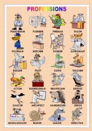 English Worksheet: PROFESSIONS presented by ANIMALS