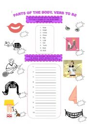 English worksheet: PARTS OF THE BODY. VERB TO BE