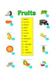 English worksheet: fruits