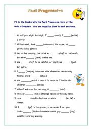 English Worksheet: Past progressive