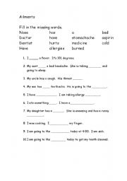English Worksheet: Ailments