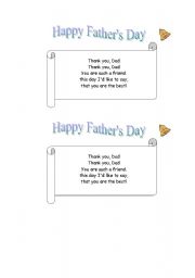 English Worksheet: FATHERS DAY POEM N2 (JINGLE BELLS MELODY)