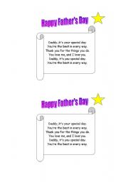 English Worksheet: FATHERS DAY POEM N3 (TWINKLE LITTLE STAR MELODY)