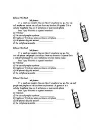 English worksheet: cell phone 