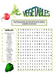 VEGETABLES - WORD SEARCH