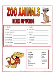 English Worksheet: ZOO ANIMALS - MIXED UP WORDS