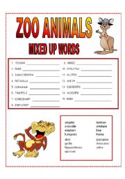 English worksheet: ZOO ANIMALS - MIXED UP WORDS