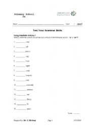 English worksheet: Using Indefinite Articles 1