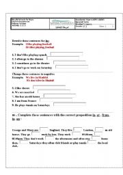 English Worksheet: negative , questions and prepositions