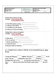 English worksheet: negative , questions and prepositions