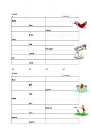 English Worksheet: irregular verbs 3 - test
