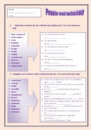 English Worksheet: People and behaviour