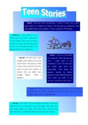 English Worksheet: Teen stories