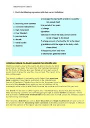 English Worksheet: READING : OBESITY IN CHILDREN (1st conditional)