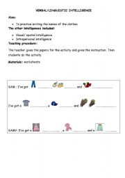 English worksheet: verbal and logical intelligences -clothes-