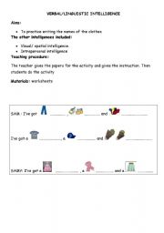 English Worksheet: verbal and logical intelligences -clothes-