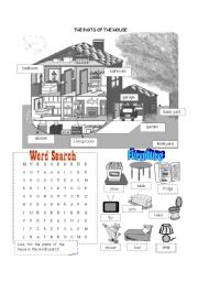 English Worksheet: The Parts of the House (some furniture included)