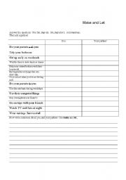 English Worksheet: Make and Let