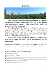 English Worksheet: Central Park - test - 5th year