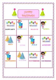 English worksheet: Calendar of birthday