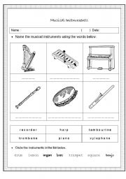 English worksheet: Musical Instruments