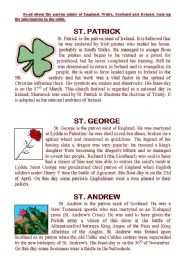 English Worksheet: Read about the patron saints of England, Wales, Scotland and Ireland.     