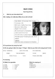 English Worksheet: Song - 7 things Miley Cyrus