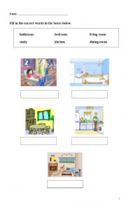 English worksheet: different types of rooms