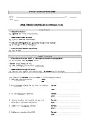 English worksheet: PRESENT SIMPLE AND PRESENT CONTINUOUS - USES