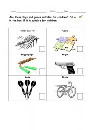 English worksheet: Choosing suitable toys for children
