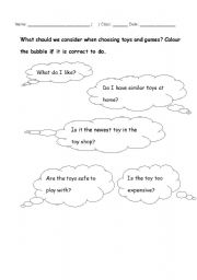 English worksheet: Think before you buy new toys
