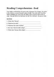 English worksheet: Reading Comprehension - food