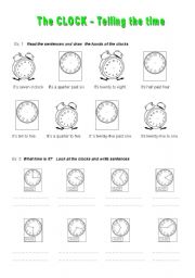 English Worksheet:  The Clock - Telling the time