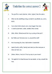 English worksheet: Underline the correct answer part 2