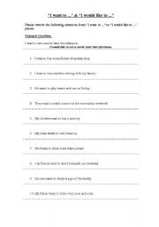 English Worksheet: would like