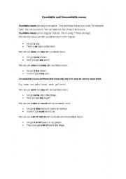 English Worksheet: Countables and Uncountables