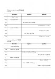 English worksheet: To have, To do Table.