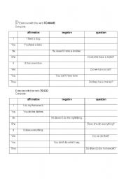 English Worksheet: To have, To do Table.