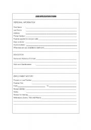 English Worksheet: Job Aplication Form