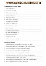 English Worksheet: present perfect tence exercises