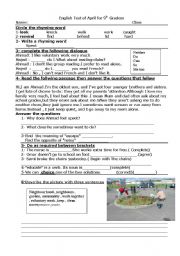 English worksheet: English test for ninth graders