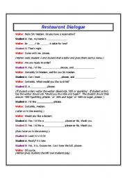 English Worksheet: Asking about a reservation and ordering food at a restaurant