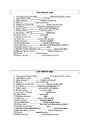 English Worksheet: SOme and Any